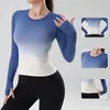 Aiithuug Gradiented Color Gym Tops Yoga Long Rleeve Trening Talia Slim Ubrania z Tumb Burn Bieging 231225