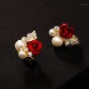 Orecchini floreali con borchie Bellissima rosa rossa imitazione Crystal Girl Pearl Simple Ear Jewelry Gift278P