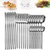 24pcs Dilaignant Ensemble steak en acier inoxydable Silver Knife Fork Café cuillère Caquille à lave-vaisselle SAFETWASHER CUISIN