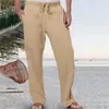 Pantaloni maschili maschi di colore solido casual prova in cotone traspirante e tasca di lino elastica cintura di grandi dimensioni di tech maschi