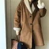 Estrangeiro kitty camelo mulheres jaquetas de algodão vintage fino espessamento inverno lã cordeiro chique elegante senhora do escritório casacos quentes 231225