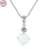 Utsökt Sterling Silver 925 Round Opal Pendant Necklace For Women Cut Chain Halsband Fashion Jewellery2617417