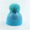 Caps & Hats Wool Knitted Winter Hat For Kids Girls Boy Gold Sier Pink Black Metallic Print Beanie Real Fur Pompom 220105 Drop Delivery Dheti