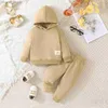 Clothing Sets For Kid Unisex Girls Boy 3 -24 Months Casual Khaki Long Sleeve Hoodie Tee Long Pants Outfit Toddler Infant Clothing Set