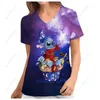 Magliette da donna Stitch Uniforme natalizia Top Babbo Natale T-shirt da lavoro per dentista di bellezza per animali domestici stampata smerigliata