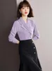 Women's Blouses French Style Vintage Suit Collar Long Sleeve Purple Shirt Women Tops Spring Autumn Office Lady Elegant Slim Casual Blouse