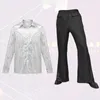 Men's Pants Flared Hem Performance Sequined Clothes Retro Shiny Sequin Glossy Lapel For Party Entertainers