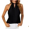 Womens Tanks Camis Summer Sleeveless Self Tie Neck Halter Top Solid Color Hollow Out Keyhole Casual Loose Blouses Vest Drop Delivery A Otup6