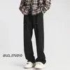 Herr jeans koreanska stil män kvinnor vintage tvättade streetwear fritid all-match denim byxor chic lapptäcke dagliga raka byxor