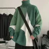 Men's Sweaters Men Sweater Colorblock Knitted Turtleneck With High Collar Neck Protection Soft Warmth Loose Fit Autumn