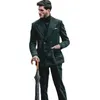 Corduroy Dark Green Tuxedos For Men Slim Fit 2 Pieces Double Breasted Groom Wear Jacket Pants