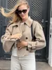 Elegant Cropped Woolen Coat For Women Lapel Collar Loose Long Sleeve Jacket Autumn Chic Casual Office Lady Outerwear 231225