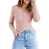 Dames blouses vrouwen met lange mouwen shirt knop slanke gepaste henley tee blouse herfst massief kleur geribbelde pullover tops y2k 90s e-girl