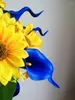 Wedding Flowers Whitney Artificial Silk Gold Sunflowers With Royal Blue Callalily Bouquet Marriage Accessories Bridal Bouquets