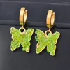 Dangle Earrings KIOOZOL 316L Stainless Steel Blue Green Crystal Hoop For Women Butterfly Drop Gold Color Jewelry Accessories 935 KO6