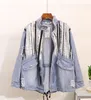 Women's Jackets Autumn Sequins Denim Jacket Women Bomber Fashion Long Sleeves Coats Vintage Hippie Jeans Colete Feminino R832