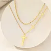 Perlen Halsketten Edelstahl Halsketten Kreuz Anhänger Choker Multilayer -Kette Doppel gestapelt