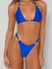 Bikini Set 2024 sexy metallo cerchio bikini halter con spalline costumi da bagno donna costume da bagno femminile solido vita bassa costume da bagno per le donne costume da bagno L231225