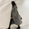 Women's Trench Coats Vintage Black White Houndstooth Coat Women Autumn Chic Long Notched Neck Suits Jackets Femme