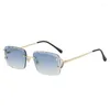 Sunglasses Frameless Square For Women Men 2023 Rimless Flower Sun Glasses Ladies Metal Eyglasses Blue Brown Gradient Shades