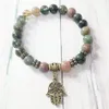 MG0411 Simple Design Natural Stone Bracelet for Women 8 mm Fancy Beads Hamsa Charm Bracelet Indian Agate Energy Jewelry225E