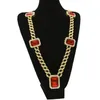 Overdreven zware extra gemaakte Miami Cuban Link Red edelsteen hanger lange kettingen ketting mannen trendy hiphop diamante joyas 76cm g317g