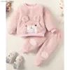 Clothing Sets 0-3Years Baby Girl Clothes Set Cute Bear O-neck Long Sleeve Top+Thick Pants Autumn Winter Warm Clothing Outfit for Toddler Girl