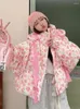 Trench da donna Coat rosa floreale inverno floreale cappotto con cappuccio addensato di cotone a forma calda in stile coreano sciolto trapuntato