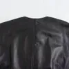 Zach Ailsa Autumnwinter Womens Fashion Temperament Black Round Neck Casual Imitation Leather Jacket 231225