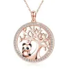 Cute Panda Crystal Bridal Necklace Vintage Female Tree Of Life Pendant Rose Gold Silver Color Chain Necklaces For Women234B