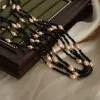 Colares pendentes Allme French Black Color Natural Stone Rosa Água Doce Freeaded Para Mulheres 18k Garda de Aço Axtnciã Dourado