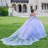 ラベンダープリンセスの恋人ボールガウンQuinceanera Dress BeadedアップリックレースとケープパーティーガウンVestidos de 15 Anos