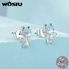 WOSTU 925 Sterling Zilver Maansteen Vis Oorstekers met CZ Oorbel voor Leuke Meisjes Dame Vrouwen Verjaardagsfeestje Cadeau Fijne Sieraden 231225