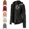 ブランドファッション女性ウィンターレザージャケットウォームフリースライニングフード付きコート231225