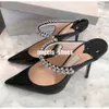 Marca de lujo Mujer Zapato vestido Sandalias Bombas Bing Slipper Tacón alto Correas de cristal Tacones de aguja Tacones de aguja Sexy Fiesta de boda zapatos de punta puntiaguda