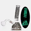 1pcs Smoking Pipe Glass Beaker Bong Glow In The Dark Color Skull Dab Rig Water Bongs 14mm Female Ice Catcher Bong with Male Glass Oil Burner Pipes