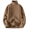 Pulls pour hommes col haut épaissi pull chaud / qualité hiver solide ajustement loisirs marque de mode tube droit pull en tricot torsadé