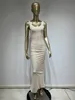 Sexy gauze mesh inlaid diamond sleeveless tight fitting sexy long skirt dress