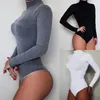 Outono inverno manga longa mulheres sexy bodysuit feminino mock neck roupas quentes fino ajuste moda sólido corpo terno 231225