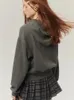 Kvinnors jackor grå fjäril grafiska paljetter hoodie tröja kvinnor koreanska vintage långärmad blixtlåsare huvjacka höst streetwear