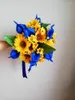 Wedding Flowers Whitney Artificial Silk Gold Sunflowers With Royal Blue Callalily Bouquet Marriage Accessories Bridal Bouquets