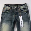 Designer-Jeans, lila Jeans für Herren, Skinny-Motorrad, trendige, zerrissene Patchwork-Luxus-Lochhose, rundum schmale Beine, lila Markenjeans im Großhandel