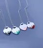 Women Classic Fashion S925 Sterling Silver Blue Pink Black Splash Emamel Hearthaped Necklace Luxury Brand Jewelry Gift8888550