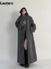 Lautaro automne hiver vêtements femmes surdimensionné Long décontracté chaud gris laine mélanges manteau femmes Maxi moelleux laine pardessus 231225
