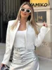 Fashion Women Short Blazer Stand Collar Long Sleeve With Shoulder Pads Cropped Coats Female Chic Tops Casual Elegant Blazers 231225