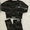Wokbing Mektubu Kadınların Takipleri T Shirt Taytlar Kırpılmış Siyah Uzun Kollu Terzini Sportif Spor Salonu Toplar Pantolon Lüks Tasarımcı Parlak Spor Giyim Yoga Kıyafetleri