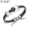 Charm Bracelets V YA 3 Rows Wire Chain Cuff Cross Stainless Steel Men Punk DIY Custom Engrave Man Jewelries Black Silver Color Ban225f