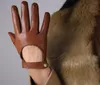 Luvas femininas de couro genuíno com tela sensível ao toque, locomotiva de pele de carneiro pura, expondo a parte de trás da mão, estilo curto, forrado de nylon TB941307547