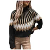 Damestruien Warme en gezellige Koreaanse mode kleding Dames lange mouw hoge kraag afdrukken trui casual losse gebreide pullover jumper tops