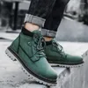 Bottes d'hiver pour hommes outils de haute qualité hommes verts en cuir avec fourrure anti-usin